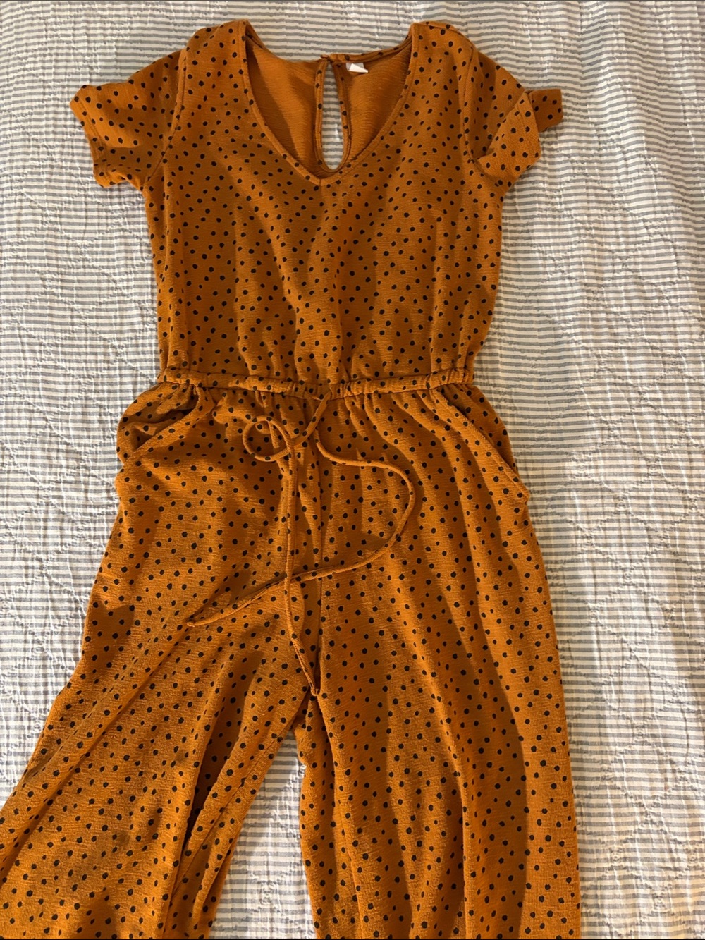 Polka Dot V-Neck Wide-Leg Jumpsuit in Rust (Old Navy)